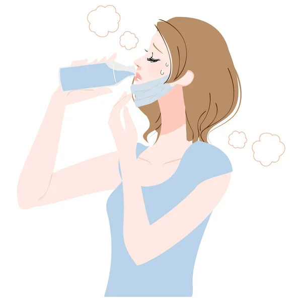 Woman Who Shifts Mask Rehydrates — Stock Vector