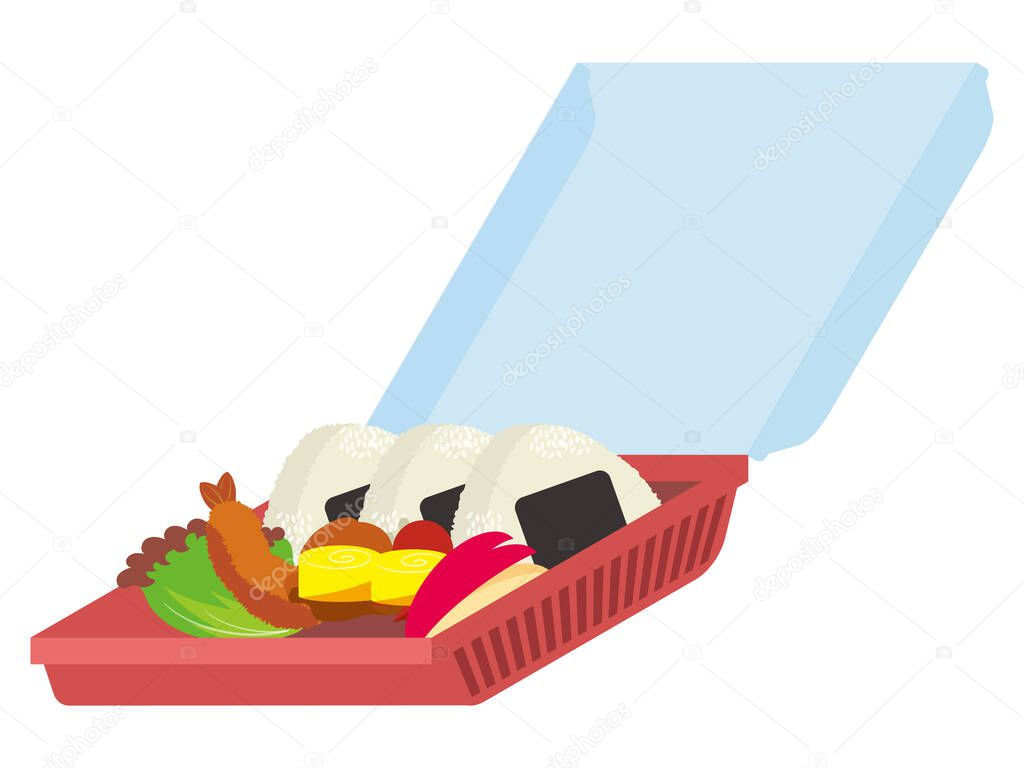 Illustration of a take-out lunch box in a disposable lunch box