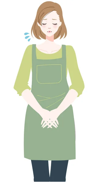 Illustration Woman Wearing Apron Bowing — Stock Vector