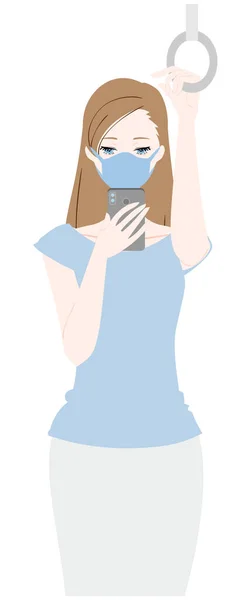 スマートフォンを持った女性のイラスト — ストックベクタ