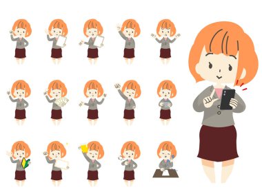 İş kadınlarının tüm vücut çizimleri.