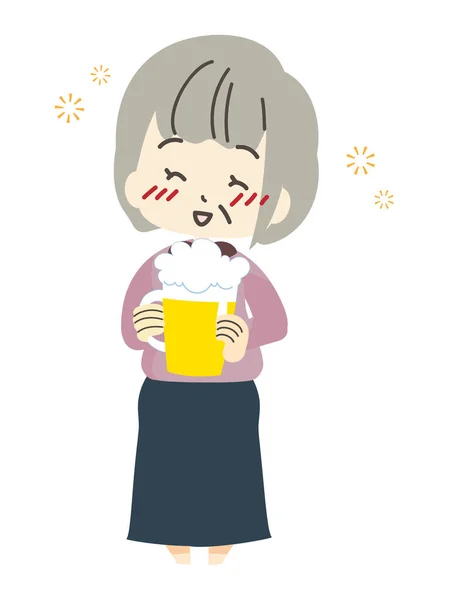 Ilustração Uma Mulher Bebendo Cerveja — Vetor de Stock