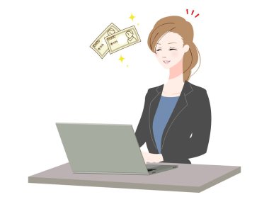 Kişisel bilgisayar kullanan bir iş kadını tasviri