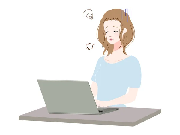 Illustration Einer Frau Mit Einem Personal Computer — Stockvektor