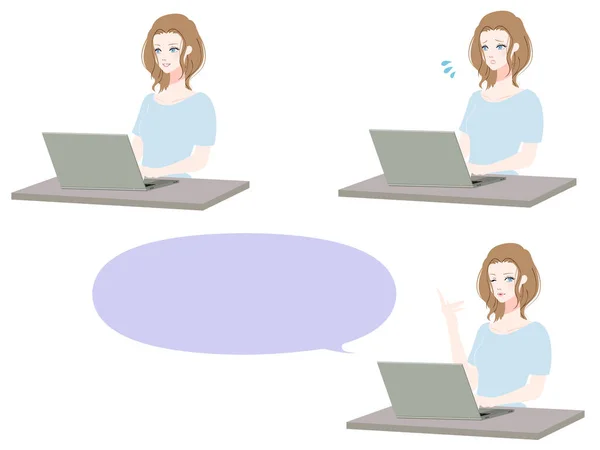 Conjunto Ilustrações Mulheres Usando Computador Pessoal —  Vetores de Stock