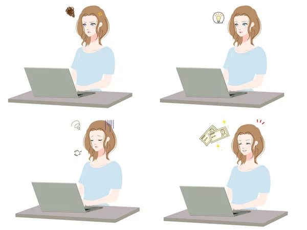 Illustrationen Von Frauen Mit Einem Personal Computer — Stockvektor