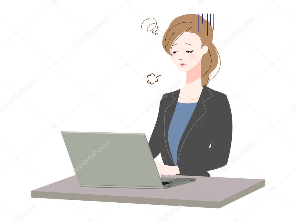 Illustration of a business woman using a personal computer