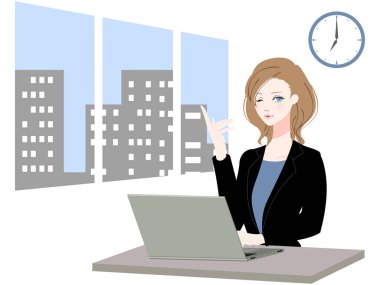 Ofiste çalışan bir kadının resmi.