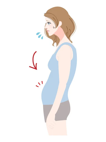 Ilustración Los Síntomas Preocupaciones Una Mujer Encorvada — Vector de stock