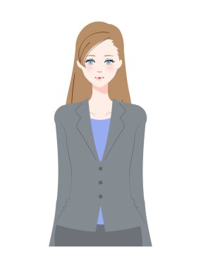 Takım elbiseli bir kadının üst vücut görüntüsü.