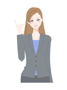 Takım elbiseli bir kadının üst vücut görüntüsü.