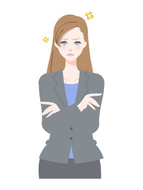 Takım elbiseli bir kadının üst vücut görüntüsü.