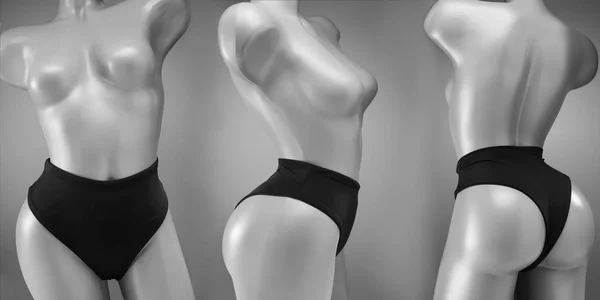 Černá Bílá Foto Figuríny Dámské Spodní Prádlo Pro Plavání Dobrá — Stock fotografie
