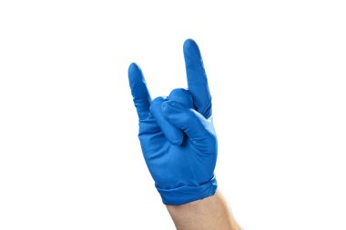 Erkek el olarak eldiven üzerinde beyaz bir arka plan, iyi fikir, işaret ve sembolleri çizimi.