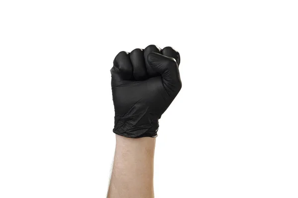 Hand Toont Gebaar Goede Reclame Voor Veiligheidsdienst Handschoen — Stockfoto