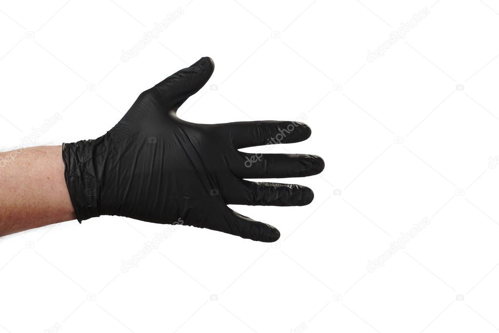 Hand shows gesture, good advertisement for security agency. Glove.