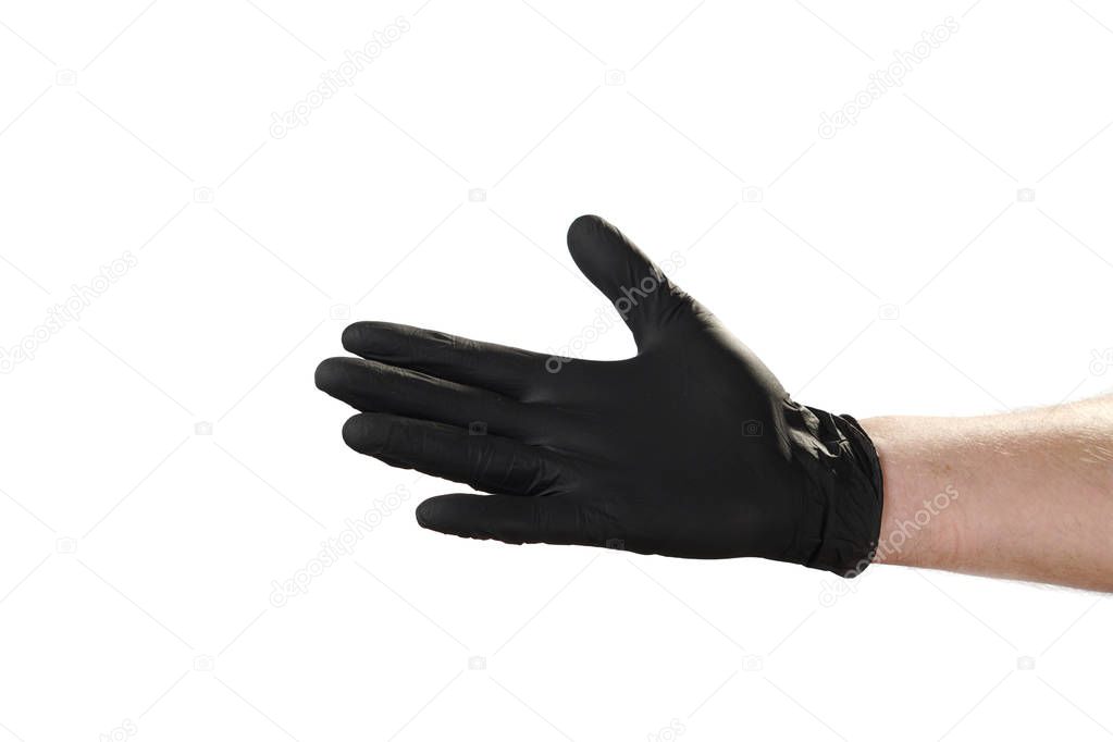 Hand shows gesture, good advertisement for security agency. Glove.