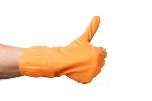 Handgebaar Schoonmaken Rubber Oranje Handschoen Voor Huis Tuin Bescherming Isoleren — Stockfoto