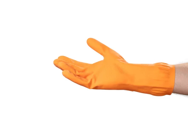 Handgebaar Schoonmaken Rubber Oranje Handschoen Voor Huis Tuin Bescherming Isoleren — Stockfoto