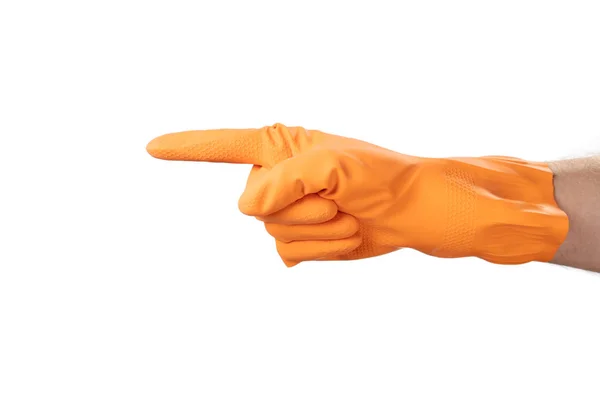 Handgesten Reinigung Orangefarbener Gummihandschuh Für Haus Garten Schutz Weißer Isolierter — Stockfoto