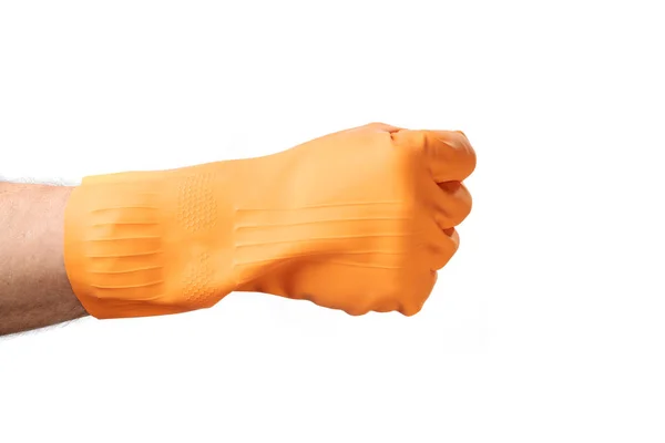 Handgebaar Schoonmaken Rubber Oranje Handschoen Voor Huis Tuin Bescherming Isoleren — Stockfoto