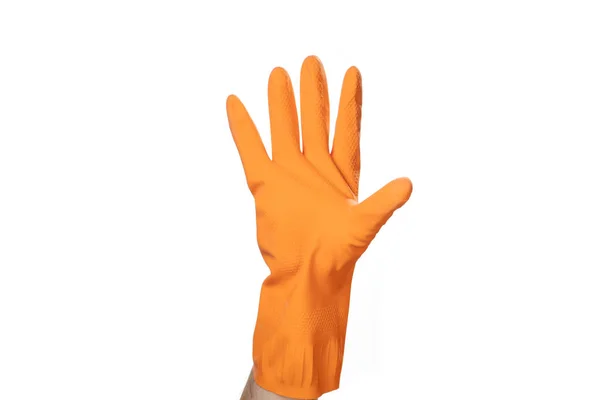 Handgebaar Schoonmaken Rubber Oranje Handschoen Voor Huis Tuin Bescherming Isoleren — Stockfoto