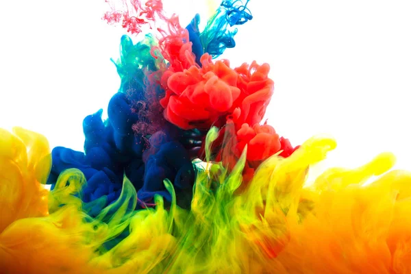 水の中の動きの色のドロップ インクが渦巻く カラフルなインクの抽象 — ストック写真