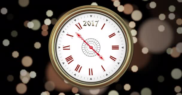 动漫复古闹钟在午夜显示 现在是12点 圣诞节和圣诞节 除夕夜背景下的新年佳节佳节 — 图库视频影像