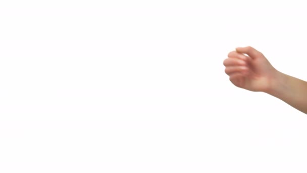 Движение Мужской Руки Приветствует Сжимает Женская Рука Белом Фоне Стрельба — стоковое видео