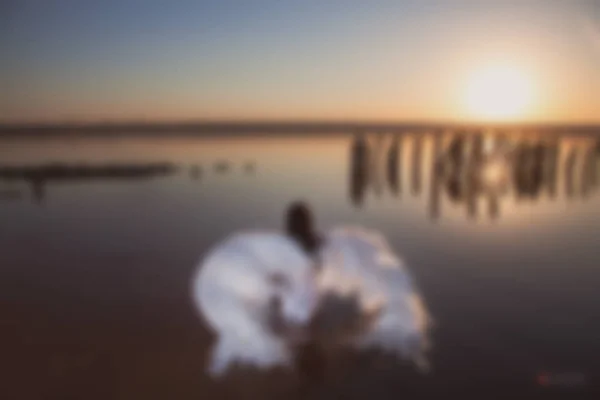 Blurry picture for background, Angel at sunset by the sea,  good idea fantasy.