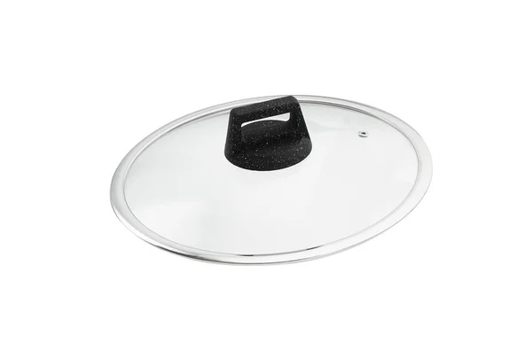 Tampa Vidro Kitchenware Com Identificador Plástico Preto Isolado Fundo Branco — Fotografia de Stock