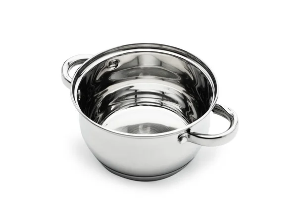 Casserole kitchen kettle dishes silver plated steel isolate whit — Stock Photo, Image