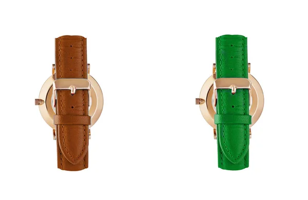 Donne classiche orologio, orologio con cinturino in pelle tempo, isolare su sfondo bianco . — Foto Stock