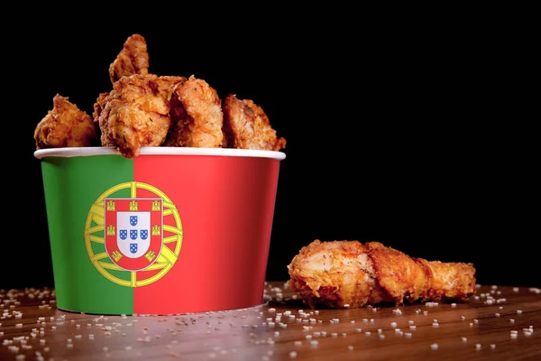 BBQ Chicken wings in bucket flag of Portugal
