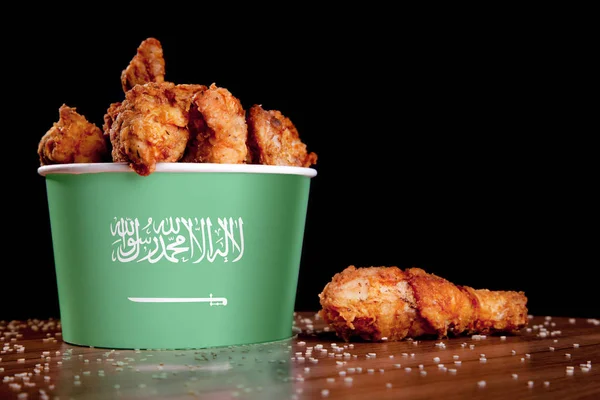 BBQ Chicken wings in bucket flag of Saudi Arabia