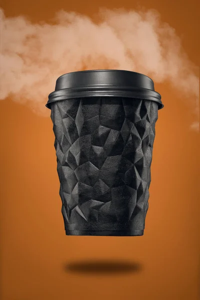 黒いキャップが付いているテクスチャーのコーヒー幾何学のカップ. — ストック写真