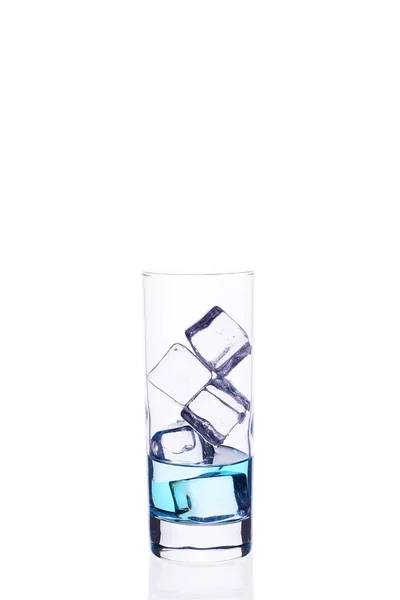 Glass Beaker Filled Blue Cocktail Ice Cubes White Background Isolate — Stock Photo, Image