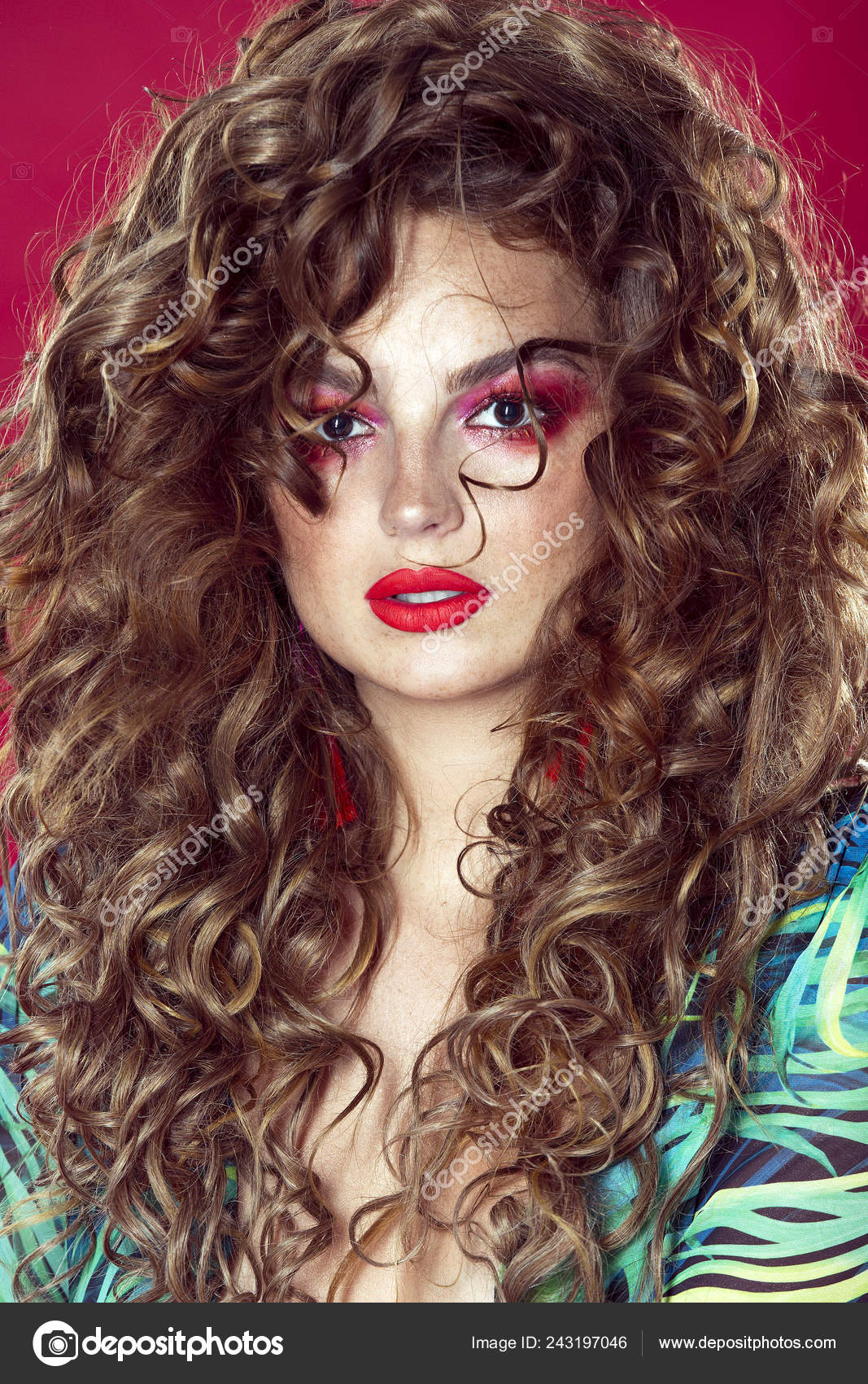 Beauty Portrait Girl Curly Hair Freckles Modern Makeup Red Shades