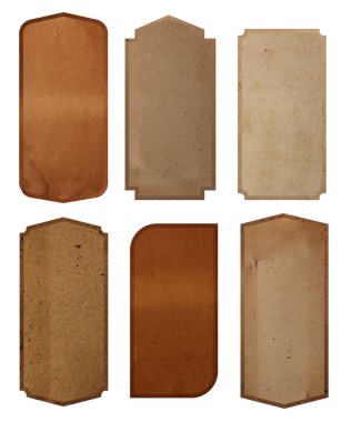 Vintage etiket tasarım kağıt doku arka plan üzerinde beyaz izole,