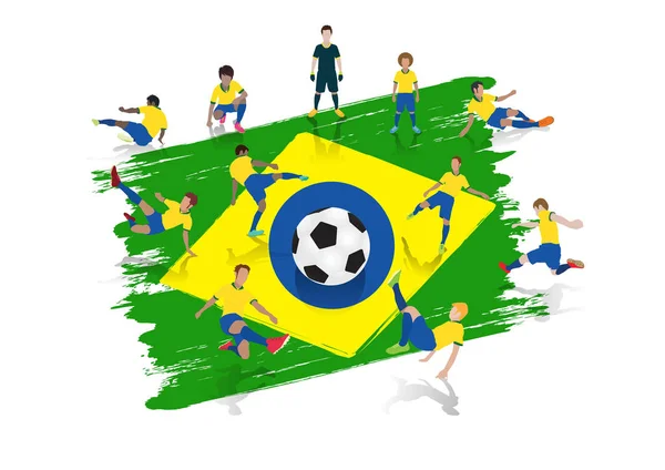 Equipo Fútbol Vectorial Con Fondo Bandera Brasil — Vector de stock