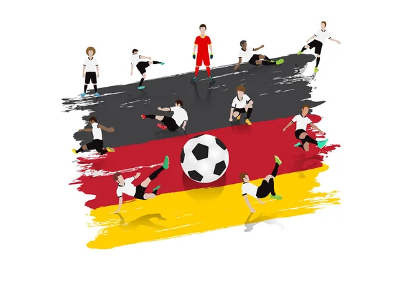 ドイツの旗の背景を持つベクトル サッカー選手チーム — ストックベクタ