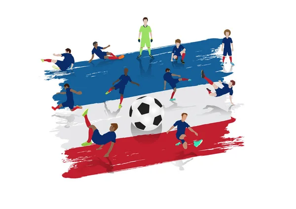 Vektor Játékos Futballcsapat Franciaország Lobogója Alatt Háttérrel — Stock Vector