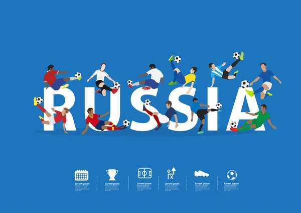 足球运动员在俄罗斯的行动文本 矢量插图布局模板设计 — 图库矢量图片