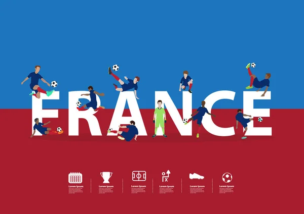 Jugadores de fútbol en acción en Francia texto — Vector de stock