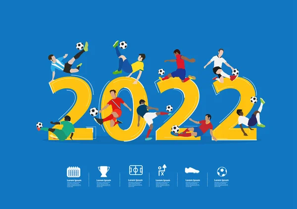 Soccer Players Action 2022 New Year Vector Illustration Layout Template — Stock Vector