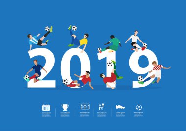 Futbolcular 2019 yeni yıl, vektör çizim düzeni şablonu tasarım eylem içinde