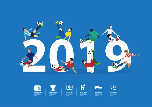 2019 ベクトル イラスト レイアウト テンプレート デザイン アクション サッカー選手 — ストックベクタ