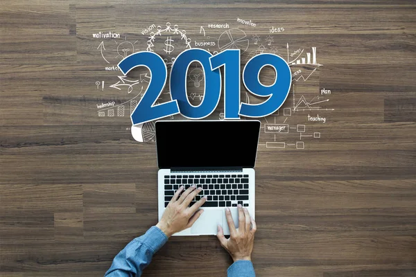 2019 Año Nuevo Éxito Empresarial Gráficos Gráficos Dibujo Pensamiento Creativo —  Fotos de Stock