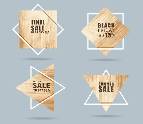 Segno in legno con banner di vendita creativo modello di layout moderno — Vettoriale Stock