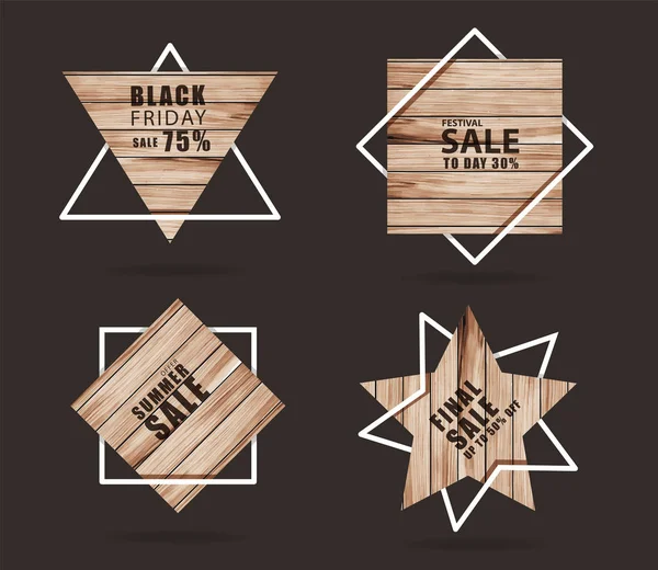 Signo de madera con banner de venta creativa plantilla de diseño moderno — Vector de stock